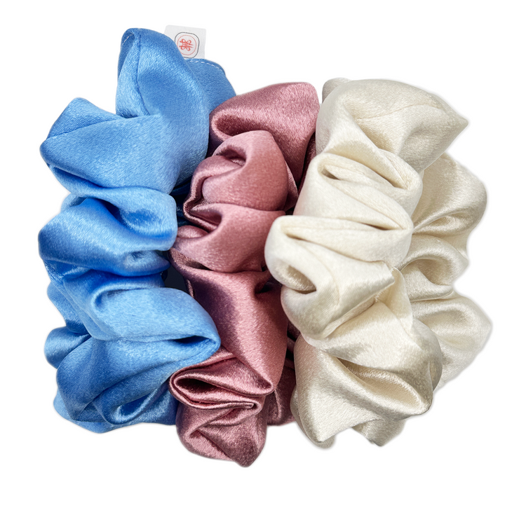 Enchanted Elegance Collection Set of Oversized Scrunchie in various colors blue, rose, ivory.