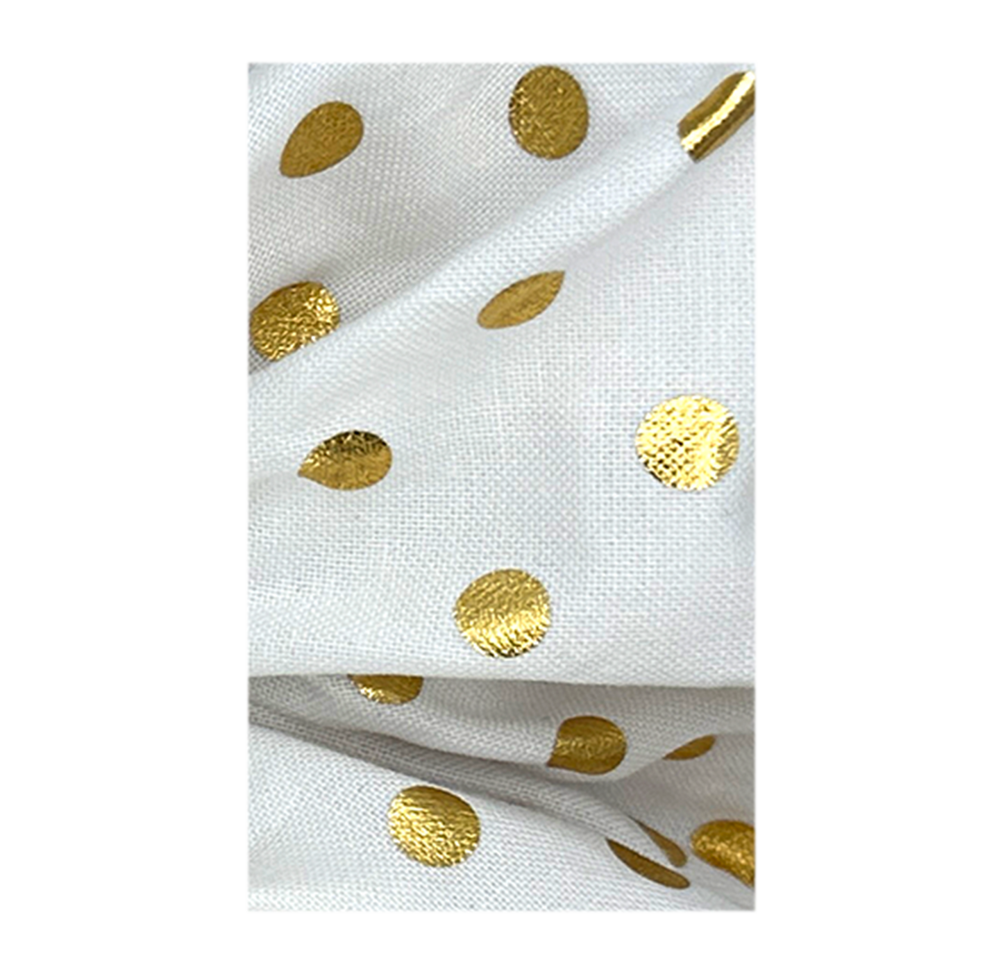 Golden Dazzle Oversized Scrunchie - A luxurious hair accessory featuring metallic gold polka dots on a bright white background, adding glamour and sophistication to any hairstyle.